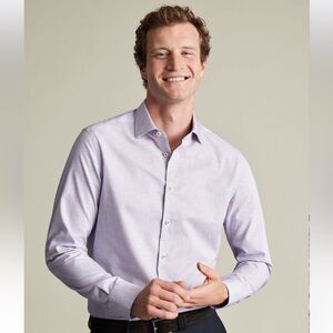 Charles tyrwhitt Non-Iron Stretch Texture Shirt - Dark Purple NWT in packaging‎